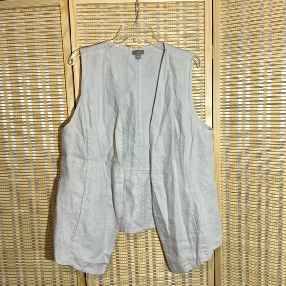 J. Jill Jackets & Blazers - J. Jill Open Front Beige Long Linen Neutral Tailored Vest Size Large
